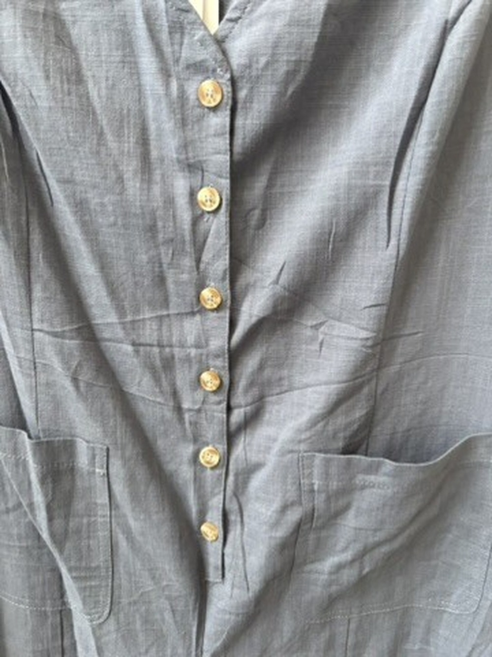 Cotton Linen Chambray Sleeveless Wide Leg Jumpsuit Size Medium - Picture 4 of 7